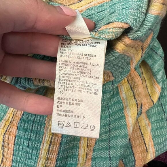 ✨ Free People Women’s Fine Line Slim Pants Aqua Orange Yellow Stripe XS - Picture 11 of 15